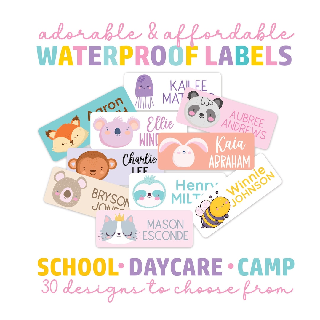 Animal Name Labels for Kids | 30 Designs | Waterproof Daycare School ...