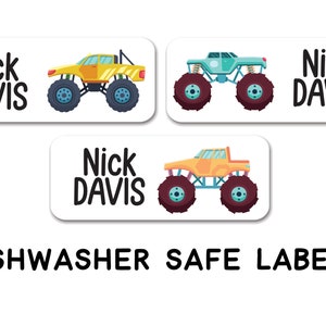 Monster Truck Labels, Boy Name Labels, Daycare Labels, School Supply Labels, Waterproof Labels, Personalized Name Labels, Dishwasher Safe