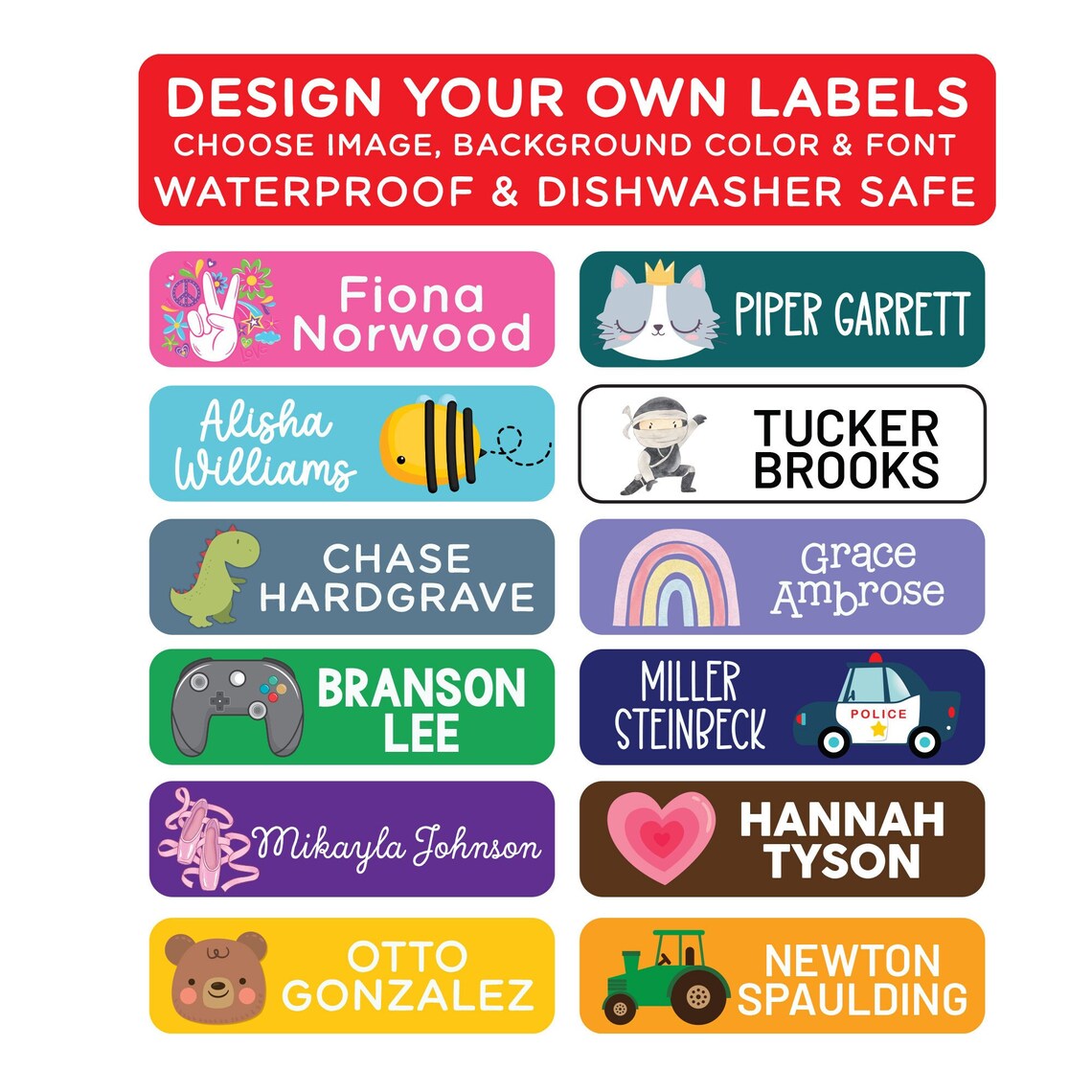 School Supply Labels for Kids | Waterproof Dishwasher Safe Daycare Name ...