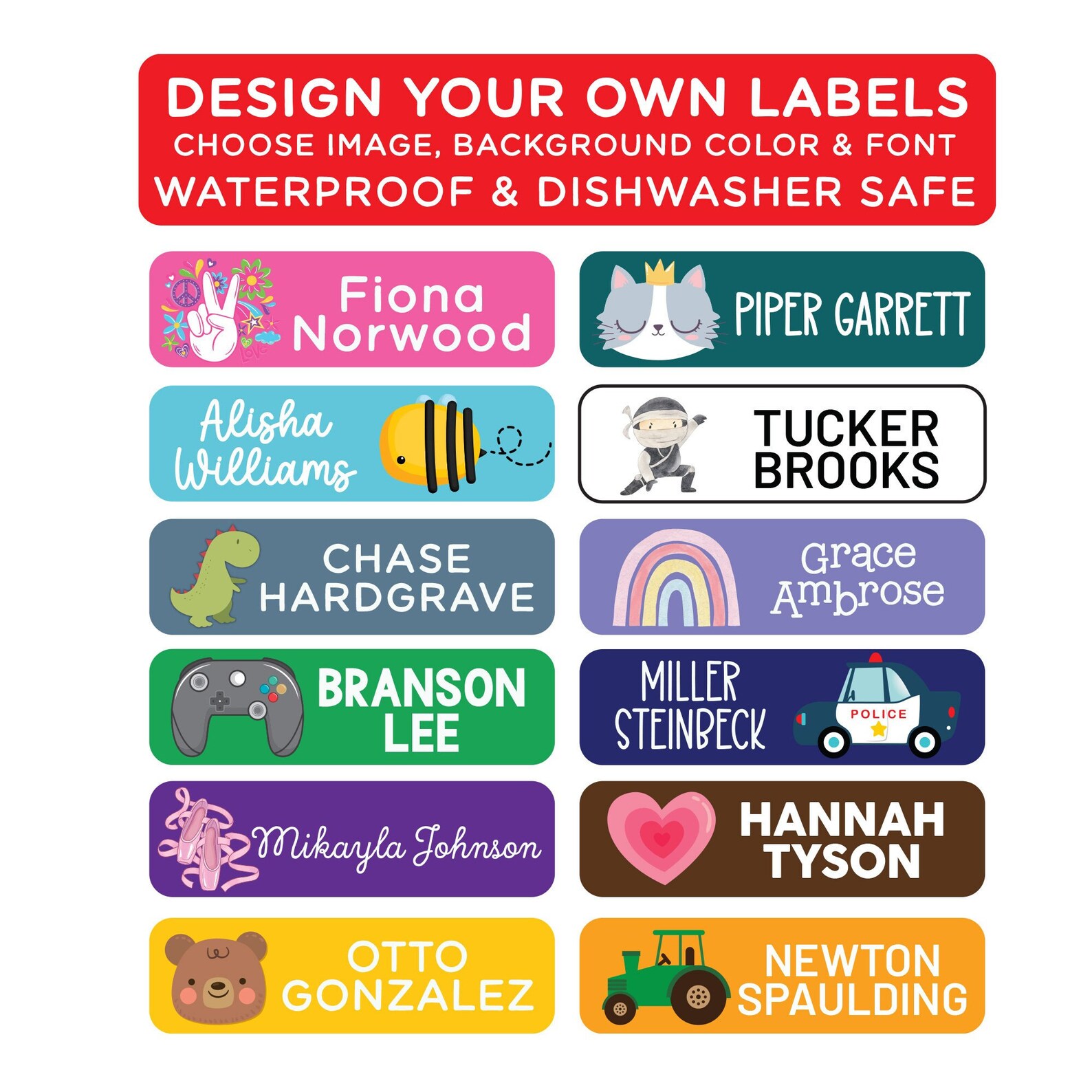 School Supply Labels for Kids | Waterproof Dishwasher Safe Daycare Name ...