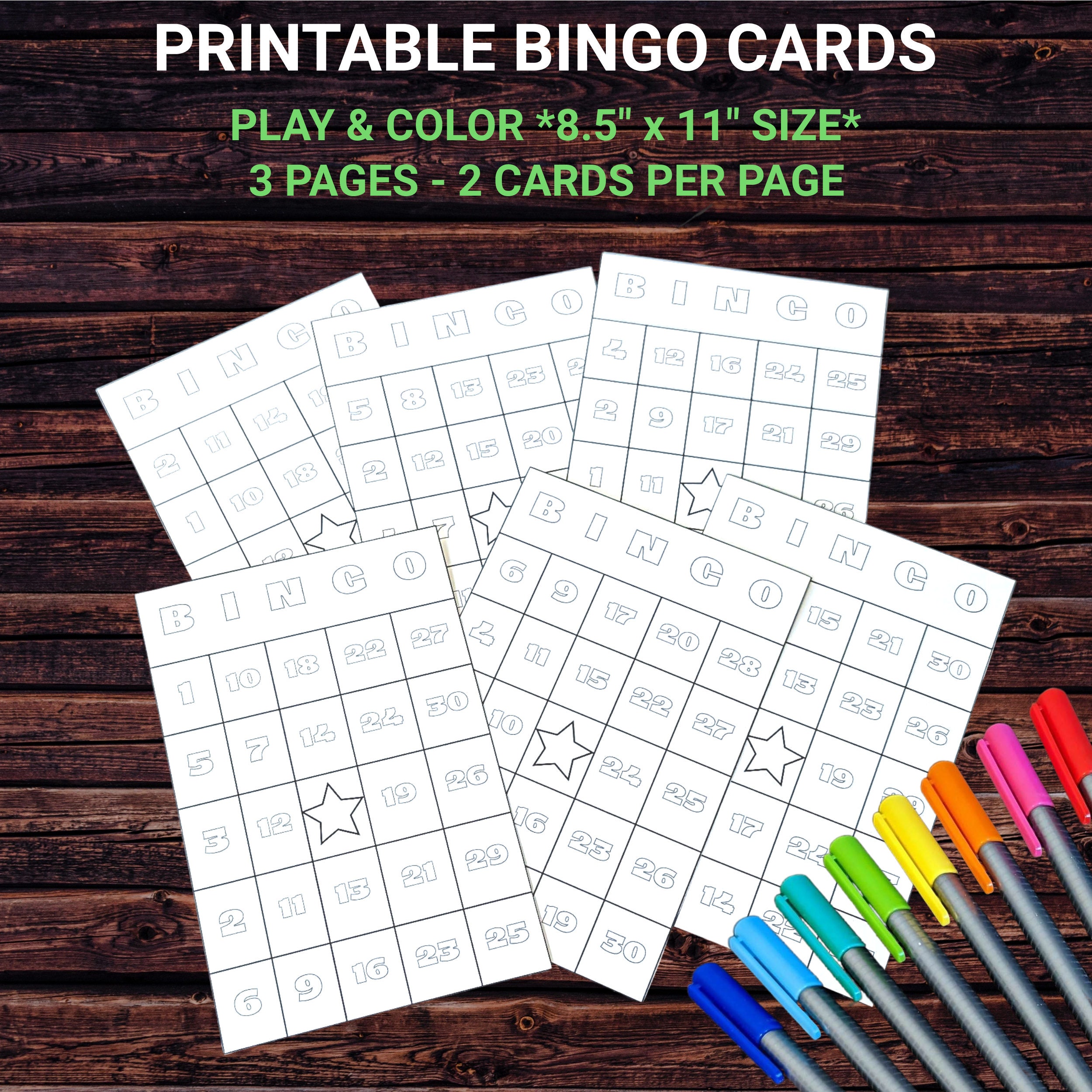 Printable Bingo Cards 6 Play &amp; Color for Kids and the Young at Heart, 8 ...