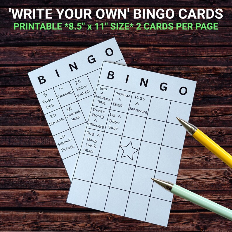 Printable Bingo Cards Write Your Own 8.5 X 11 Etsy