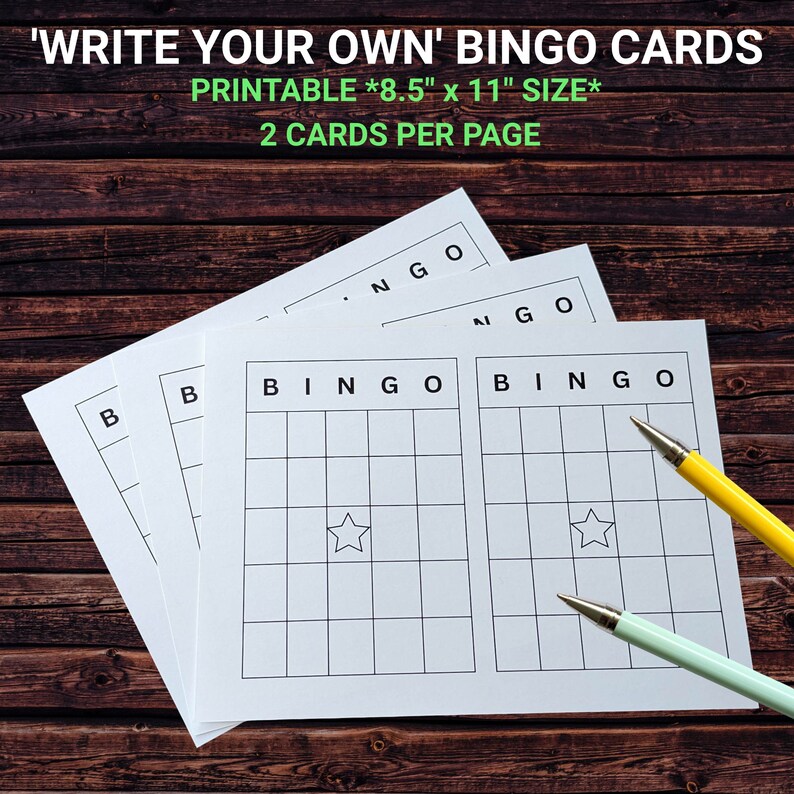 Printable Bingo Cards Write Your Own 8.5 X 11 Etsy
