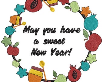 Rosh Hashanah "May You Have a Sweet New Year" Decorative Border Embroidery Design File