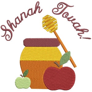 Apples and Honey Rosh Hashanah &quot;Shanah Tovah&quot; Embroidery Pattern