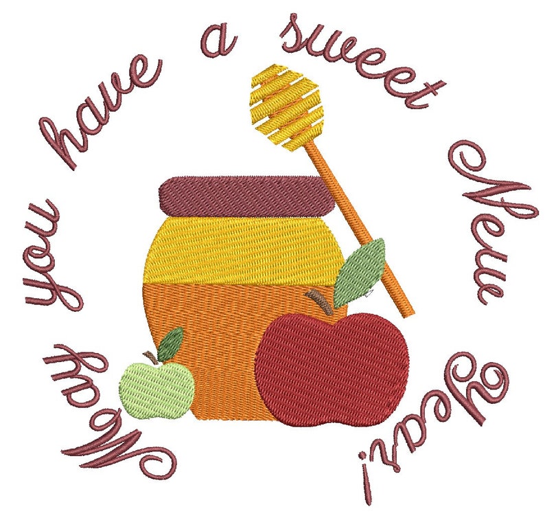 Apples and Honey Rosh Hashanah Embroidery Pattern With may You Have a