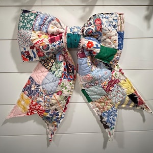 Handmade Vintage Quilt Bow | Patchwork Cottagecore Decor