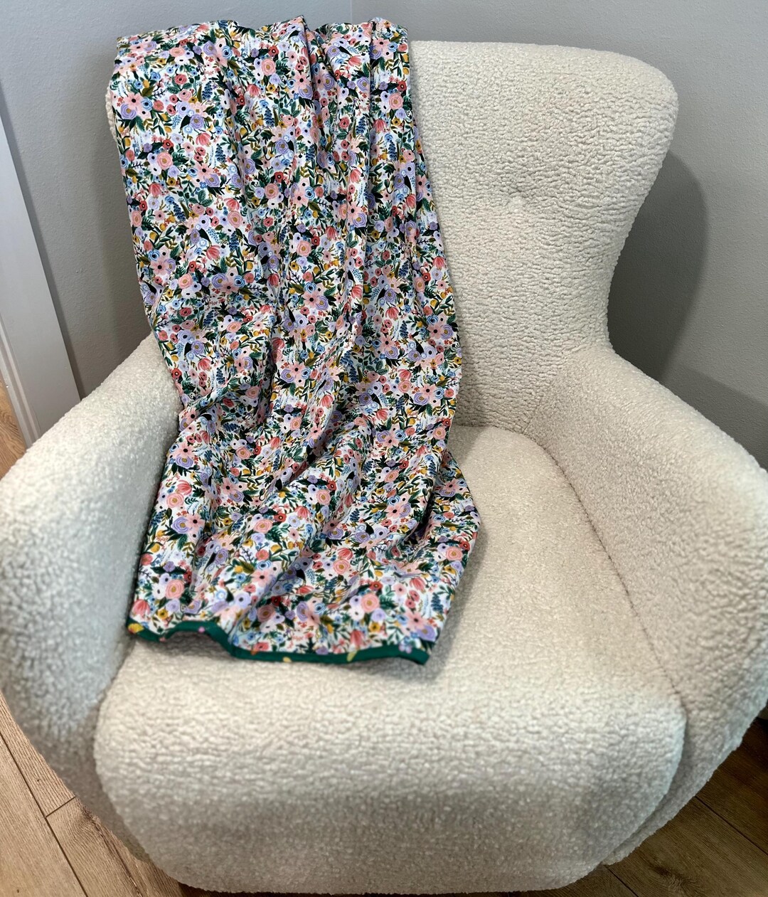 Rifle Paper Co. Quilt, Floral Garden Party Blanket, Purple Minky