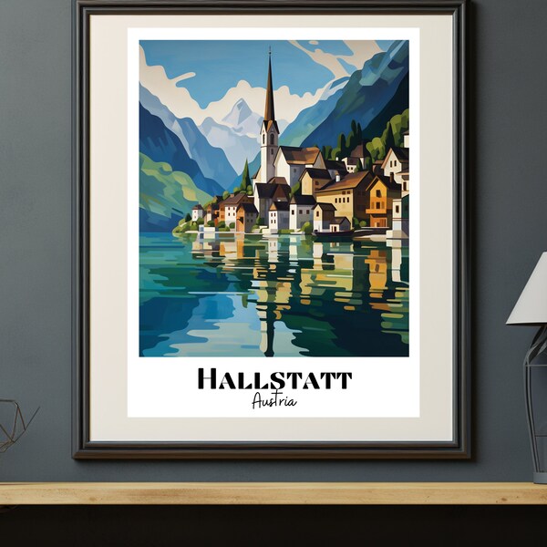 Hallstatt Abstract Poster / Hallstatt on Travel Print / Hallstatt Home Decor Art / Commercial Use Allowed / Austria Abstract Poster /Austria