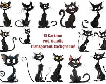 Paquete PNG de divertidos dibujos animados de gatos negros