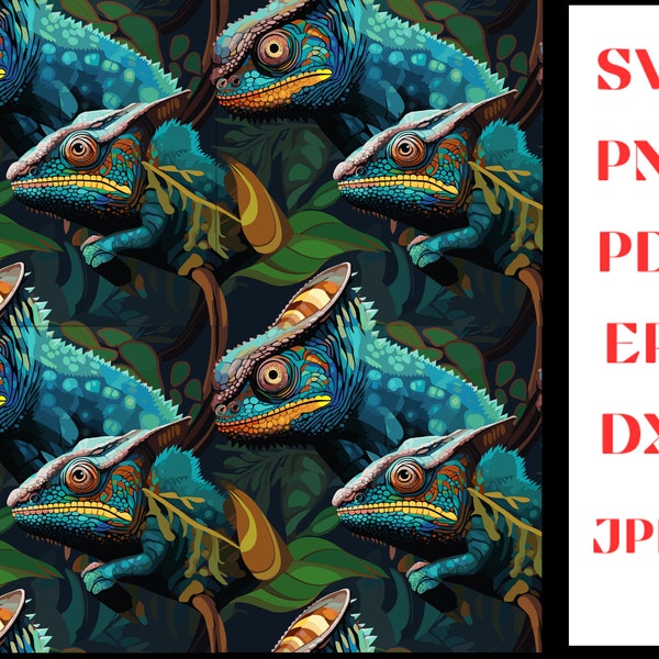 Chameleon Lizard Pattern SVG - Digital Paper - SVG Seamless Pattern - Comercial use - Fabric Printing