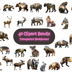 Wildtier-Doppelbelichtungs-Clipart-Bundle