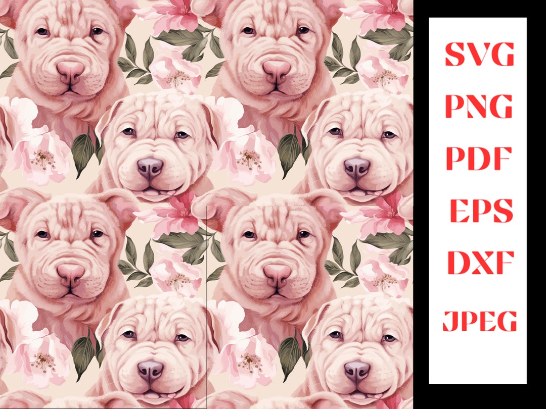Chinese Sharpei Floral Pattern Pink Theme Digital Paper Etsy