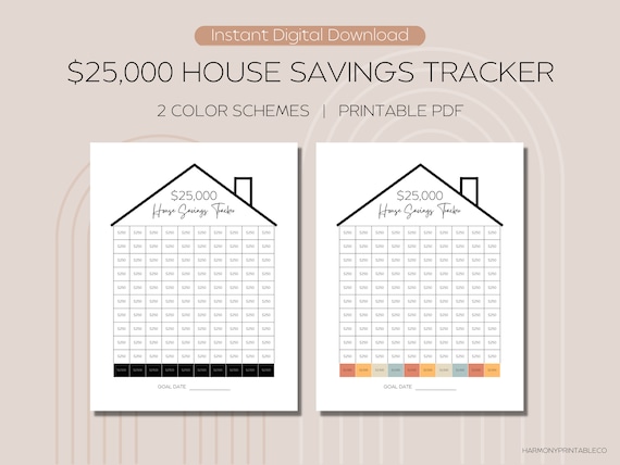 25K House Savings Tracker Template Printable Down Payment