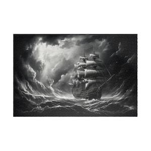 Jigsaw Puzzle | Ship in a Storm Puzzle | Pirate Ship | Puzzle Gifts | Puzzles for Adults | Nautical Puzzle | Black and White Puzzle | Ocean