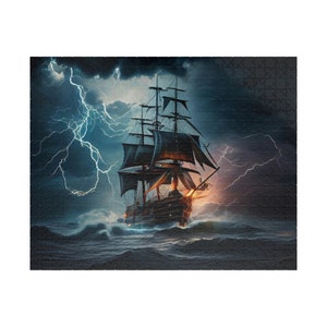 Jigsaw Puzzle | Ship in a Storm Puzzle | Pirate Ship | Puzzle Gifts | Puzzles for Adults | Nautical Puzzle | Unique Puzzle | Ship Lover Gift