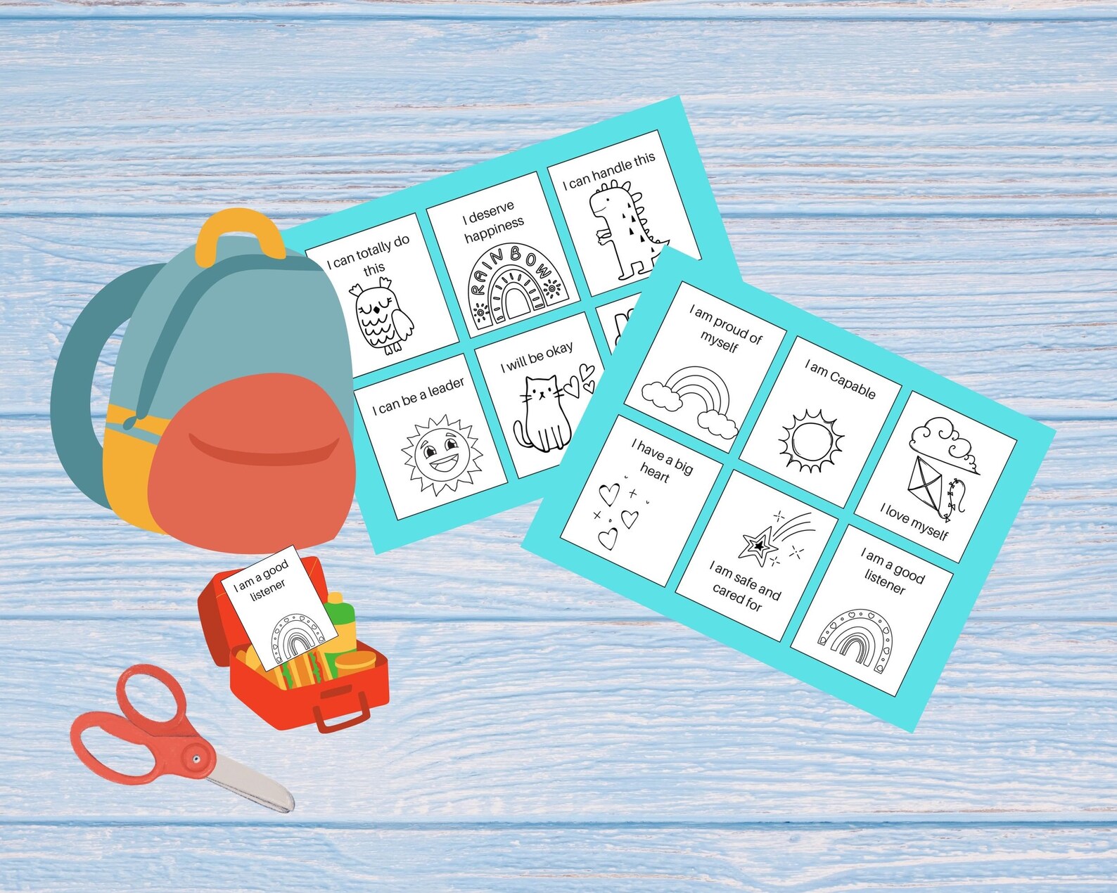 Positive Affirmations Coloring Cards for Kids, Printable Pages, Digital ...