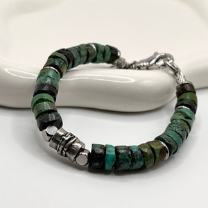 Vintage Raw Hubei Turquoise Bracelet for Men | Natural Turquoise Men’s Jewelry | Mixed Metal Bracelet for Men | Rustic Gift | TITAN Bracelet