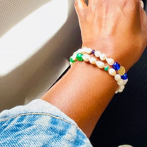 Edison Baroque Pearl Bracelet with Sapphire or Emerald | 18K Gold Filled | Bridal Jewelry | Japanese Vintage Glass | LIBERTI Bracelet