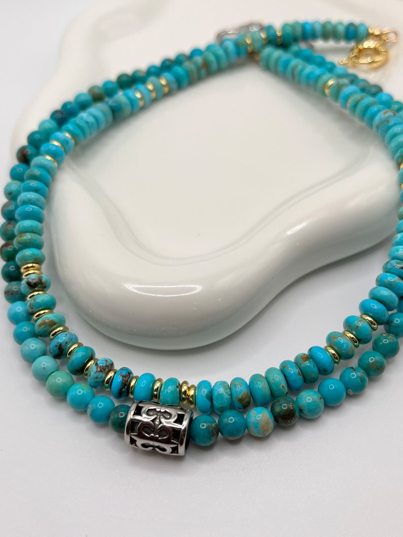 Natural Turquoise Beaded Necklace Mens Turquoise Jewelry Genuine