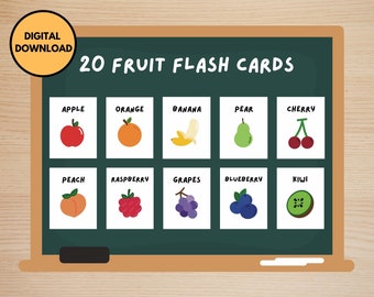 20 Fruit Flash Cards for Toddlers – Toddler Homeschool Educational Learning (Digital Download)