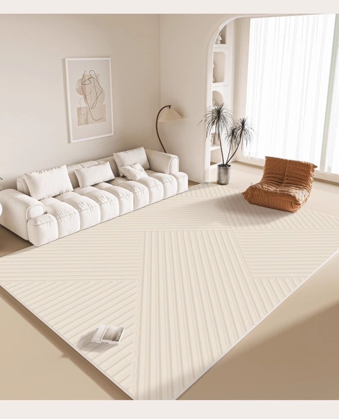 Cream Rug Living Room Bedroom Circle Velvet Sofa Coffee Table Etsy