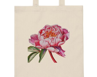 Peony Canvas Tote Bag, Farmers Market Bag, Bag for Gardeners
