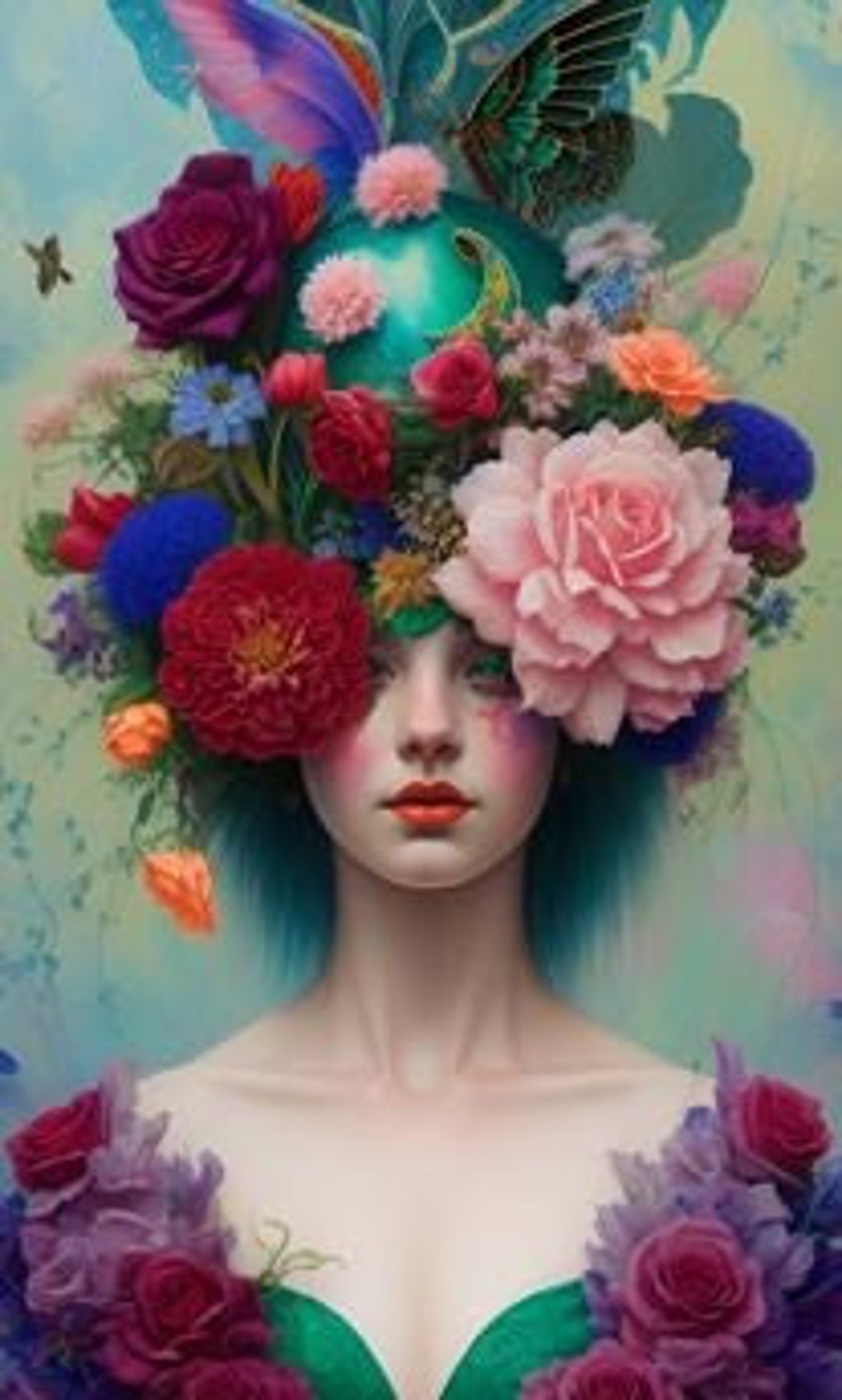 Queen of Flowers Digital Art Print Digital Art Fantasy Art Floral Art