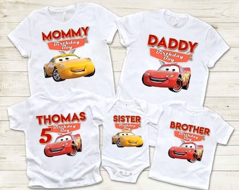 Cars Birthday Shirts, Cars Lightning Mcqueen Birthday Party, Cars Personalized shirt kids, Gift Birthday Shirt, Car Custom family tees 15
