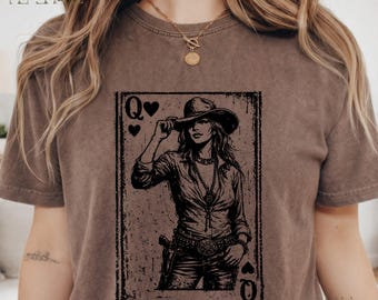 Queen of Hearts Cowgirl Shirt, Comfort Colors Western Vintage Country Playing Card Shirt, Coastal Cowgirl Concert Top Gift idea 16