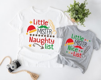 Little Mister Naughty List, Little Mister Nice List Christmas Theme Shirts for  Kids 6