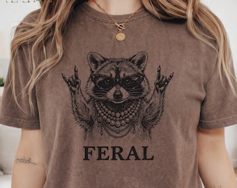 Vintage Raccoon Feral Shirt, Comfort Colors Trash Panda Tee, Retro Rocker Funny Raccoon Stay Feral Gift 13
