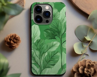 Green Floral Protective Case for iPhone 11 12 13 14 15 Phone Cover Nature Themed Phonecase Plant Inspired iPhone Case Gift for Plant Lover
