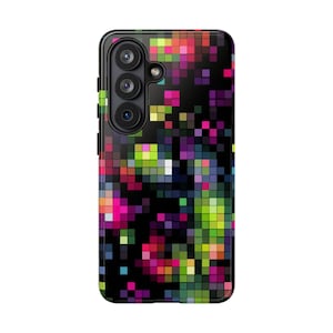 Y2K-telefoonhoesje met neon pixelpatroon | Retro digitaal raster voor iPhone Pixel Samsung
