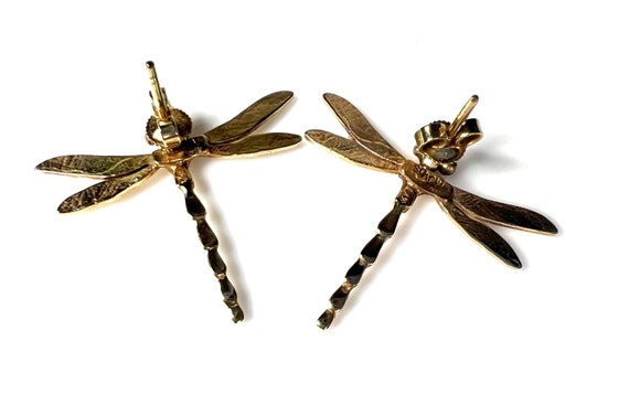Solid 14k Gold Dragonfly Earrings - image 6