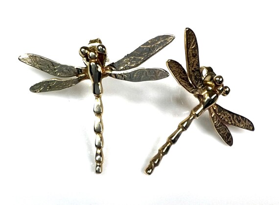 Solid 14k Gold Dragonfly Earrings - image 2