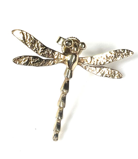 Solid 14k Gold Dragonfly Earrings - image 3