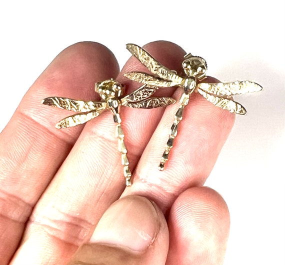 Solid 14k Gold Dragonfly Earrings - image 5