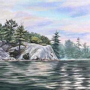 Big Bald Lake Painting, Kawartha Lakes Painting, Ontario Painting, Original Acrylic Handmade Landscape on Canvas, Canadian Shield, 12”x16&quot;
