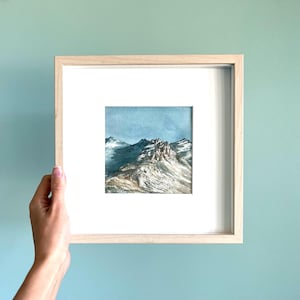 Tableau des Rocheuses canadiennes, tableau du parc national de Jasper, aquarelle originale de paysage faite à la main, petite oeuvre d'art murale, 13 x 13 cm (5 x 5 po.)
