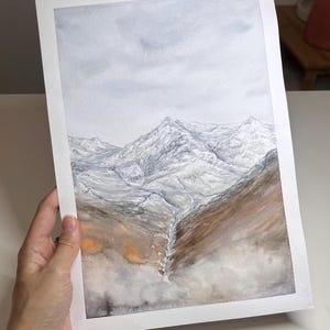 Engadin Valley Painting, Swiss Alps Painting, Switzerland Artwork. Original Handmade Watercolor Painting, Alpine Painting, 7&quot;x11&quot; (18x27 cm)