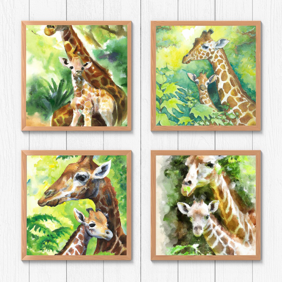 Giraffe Family Art Set, Giraffe Art, Animal Art, Nursery Art - Etsy