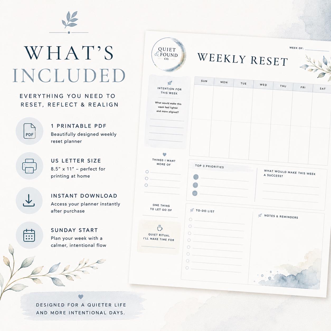 Weekly Reset Planner | Minimalist PDF Organizer (digital Download) - Etsy