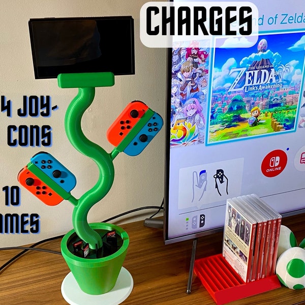 Nintendo Switch Plant Stand Charging Station Tiktok, Switch Dock Holder, Video Game Display Stand, Gift for Son, Daughter, 3D Printed