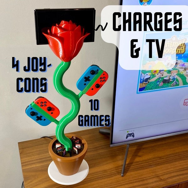 Station de recharge pour plantes Tiktok pour Nintendo Switch, support de station d'accueil pour interrupteur rose, grande plante, présentoir de jeux vidéo, impression 3D