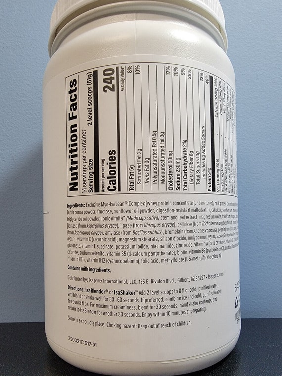 Isagenix shake nutrition label