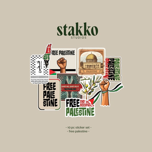 10pcs Free Palestine Sticker Set, waterproof, Vinyl, Decal Stickers for Laptops, Water Bottles, Phone Cases, Scrapbooks