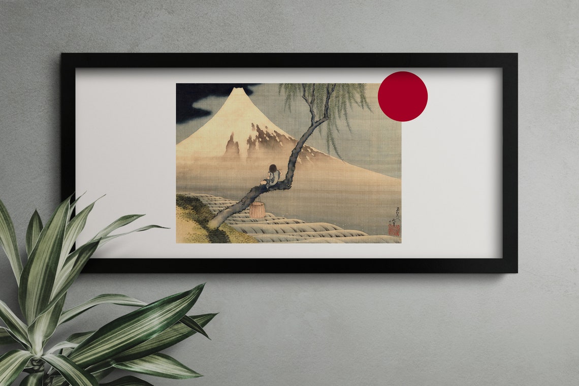 Musician by Mount Fuji Original Japanese Painting Asian Wall Art