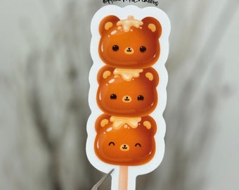 Cute Kawaii Korean Bear Dango Dessert CLEAR Sticker, Korean Snack Food Inspire Sticker, Kawaii Waterproof Stickers-Laptop, iPad, WaterBottle