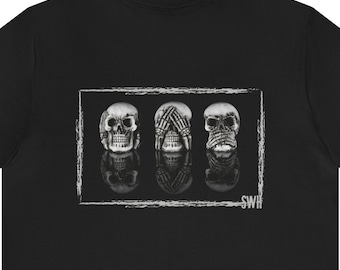 Hear No See No Speak No Evil Skull T-Shirt - Unisex Jersey Tee